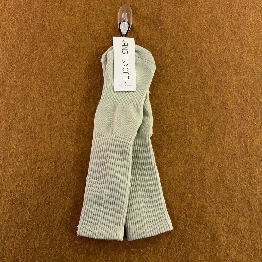 Lucky Honey Womens OS Green Lucky Stripe Grip Yoga Pilates Tube Socks NWT